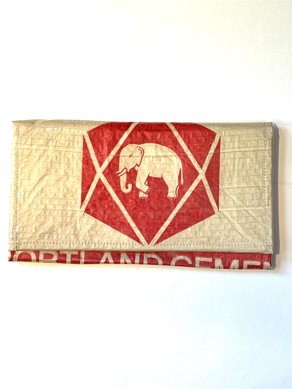 Beige and Red Elephant Print Clutch/Wallet made w recycled carrier bags